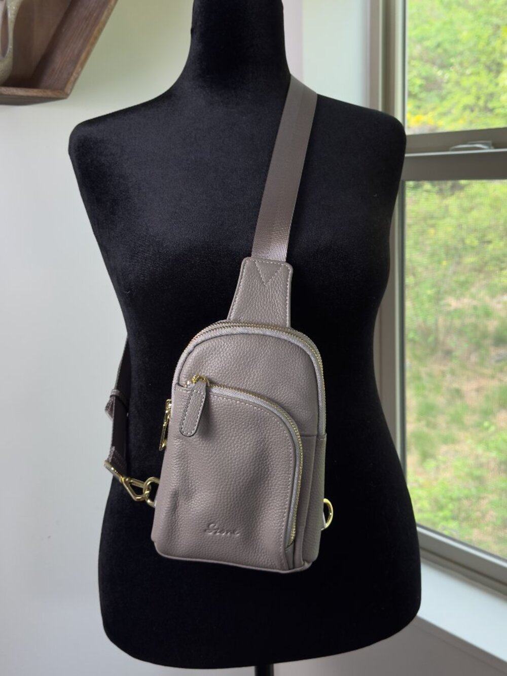 Gray Leather Crossbody Bag